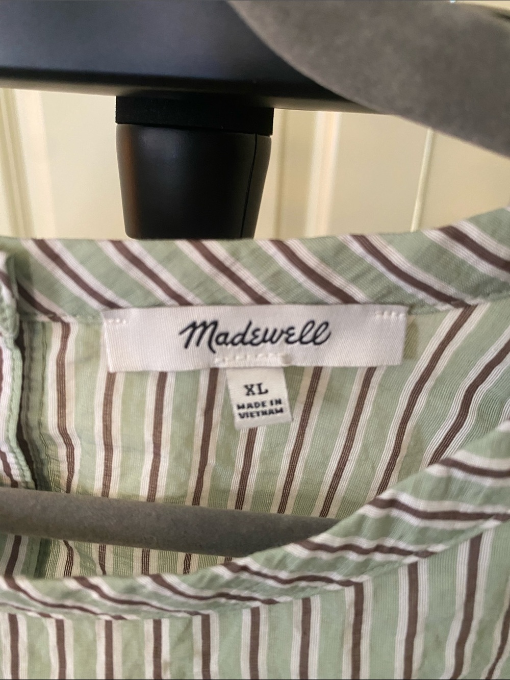 Madewell Mint Green, White & Brown Striped Shirt - Picture 2 of 3
